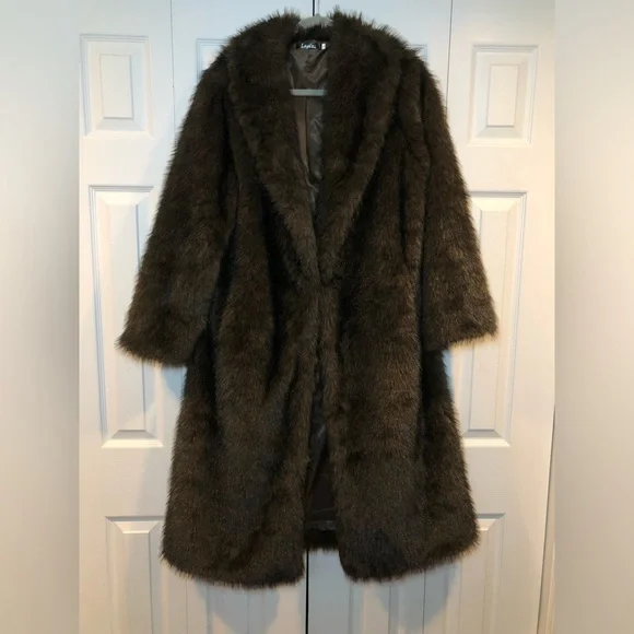 NWOT Women Faux Fur Coat Warm Mid Long Furry Long Sleeve Fluffy Outerwear Shaggy - Picture 2 of 10